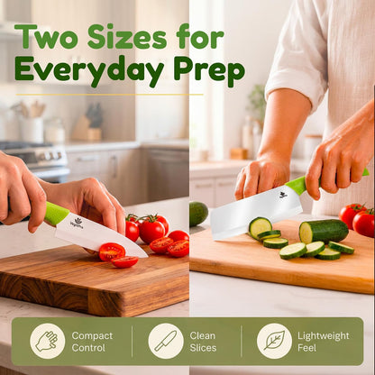 Ceramic Knife Set with Ergonomic Handle, Non-Reactive and Professional Chopping Knife Featuring Sharp, Rust-Proof Blades for Cutting Vegetables & Fruits, Durable Ceramic Kitchen Knives Set 6” & 4”