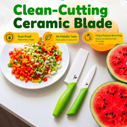 Ceramic Knife Set with Ergonomic Handle, Non-Reactive and Professional Chopping Knife Featuring Sharp, Rust-Proof Blades for Cutting Vegetables & Fruits, Durable Ceramic Kitchen Knives Set 6” & 4”
