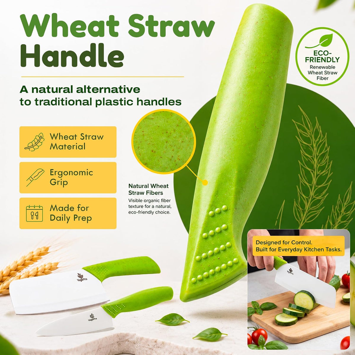 Ceramic Knife Set with Ergonomic Handle, Non-Reactive and Professional Chopping Knife Featuring Sharp, Rust-Proof Blades for Cutting Vegetables & Fruits, Durable Ceramic Kitchen Knives Set 6” & 4”