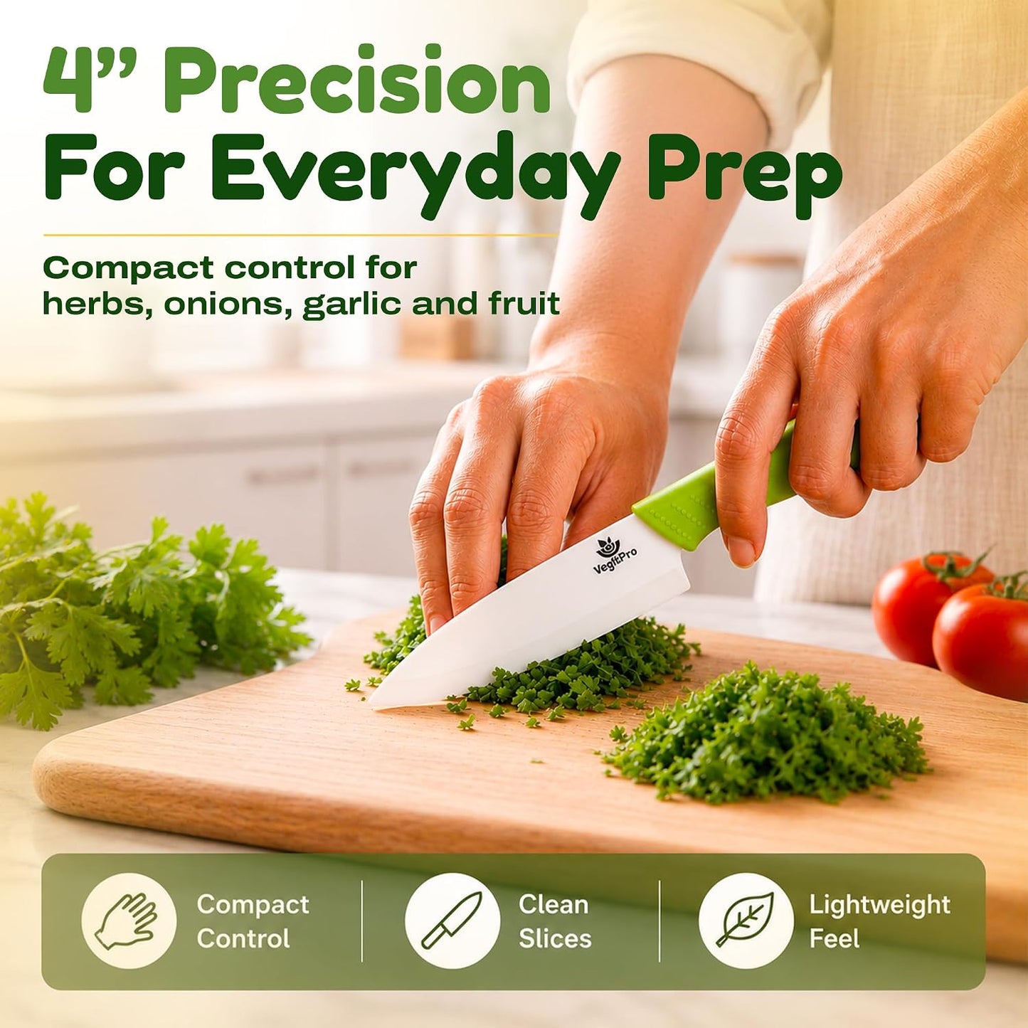 Ceramic Knife Set with Ergonomic Handle, Non-Reactive and Professional Chopping Knife Featuring Sharp, Rust-Proof Blades for Cutting Vegetables & Fruits, Durable Ceramic Kitchen Knives Set 6” & 4”