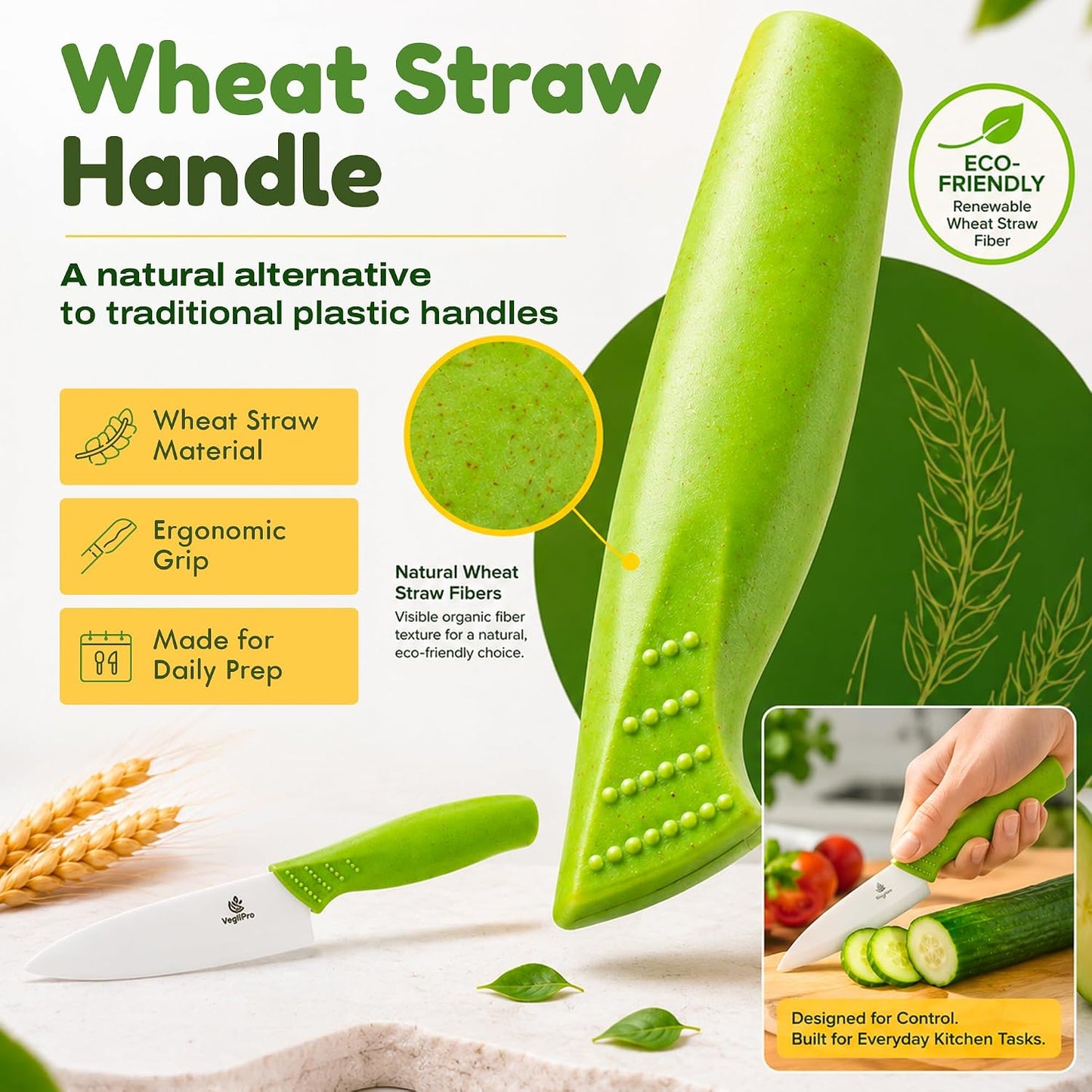 Ceramic Knife Set with Ergonomic Handle, Non-Reactive and Professional Chopping Knife Featuring Sharp, Rust-Proof Blades for Cutting Vegetables & Fruits, Durable Ceramic Kitchen Knives Set 6” & 4”