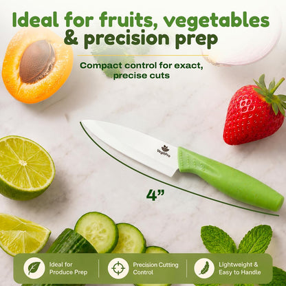 Ceramic Knife Set with Ergonomic Handle, Non-Reactive and Professional Chopping Knife Featuring Sharp, Rust-Proof Blades for Cutting Vegetables & Fruits, Durable Ceramic Kitchen Knives Set 6” & 4”
