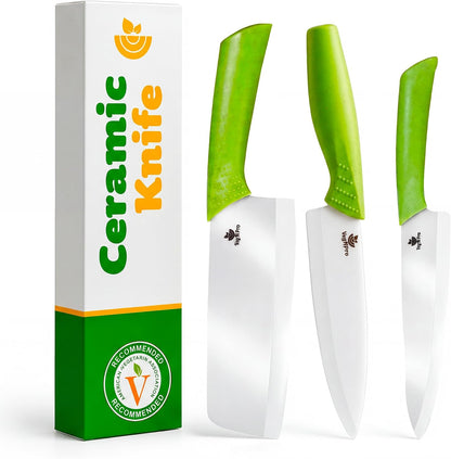 Ceramic Knife Set with Ergonomic Handle, Non-Reactive and Professional Chopping Knife Featuring Sharp, Rust-Proof Blades for Cutting Vegetables & Fruits, Durable Ceramic Kitchen Knives Set 6” & 4”