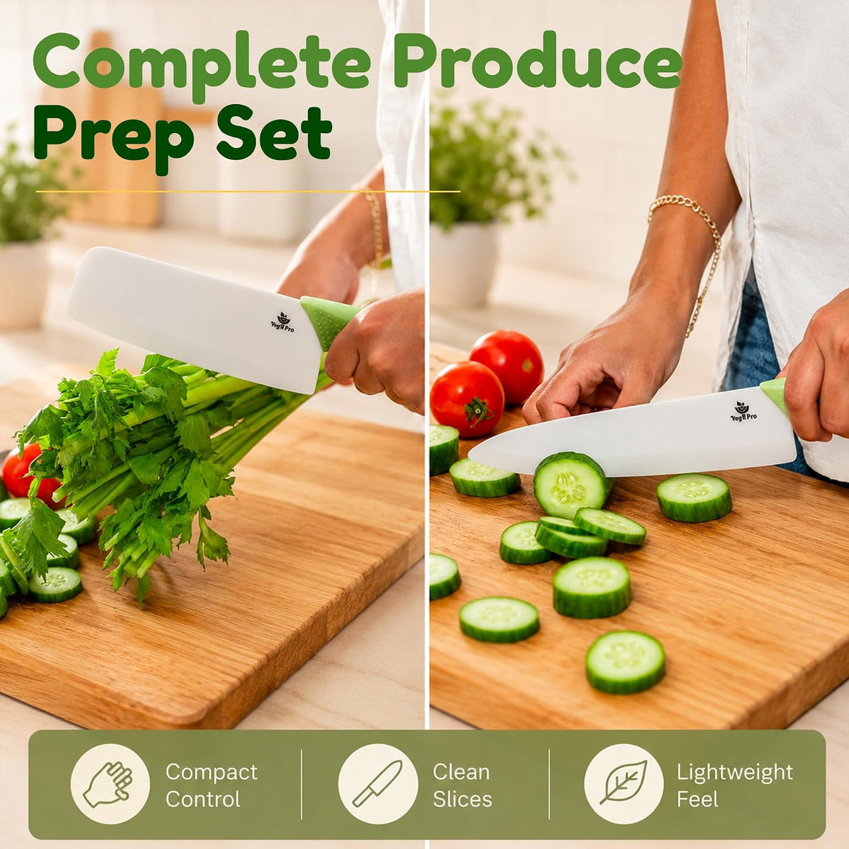 Ceramic Knife Set with Ergonomic Handle, Non-Reactive and Professional Chopping Knife Featuring Sharp, Rust-Proof Blades for Cutting Vegetables & Fruits, Durable Ceramic Kitchen Knives Set 6” & 4”