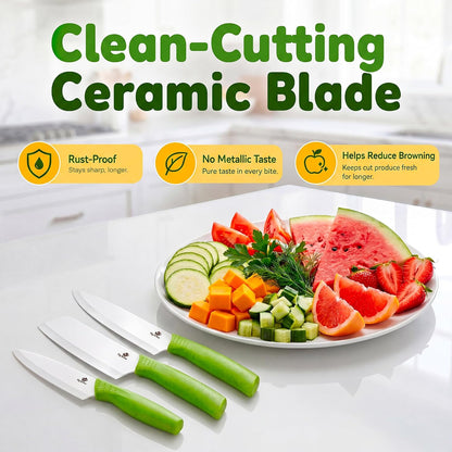 Ceramic Knife Set with Ergonomic Handle, Non-Reactive and Professional Chopping Knife Featuring Sharp, Rust-Proof Blades for Cutting Vegetables & Fruits, Durable Ceramic Kitchen Knives Set 6” & 4”