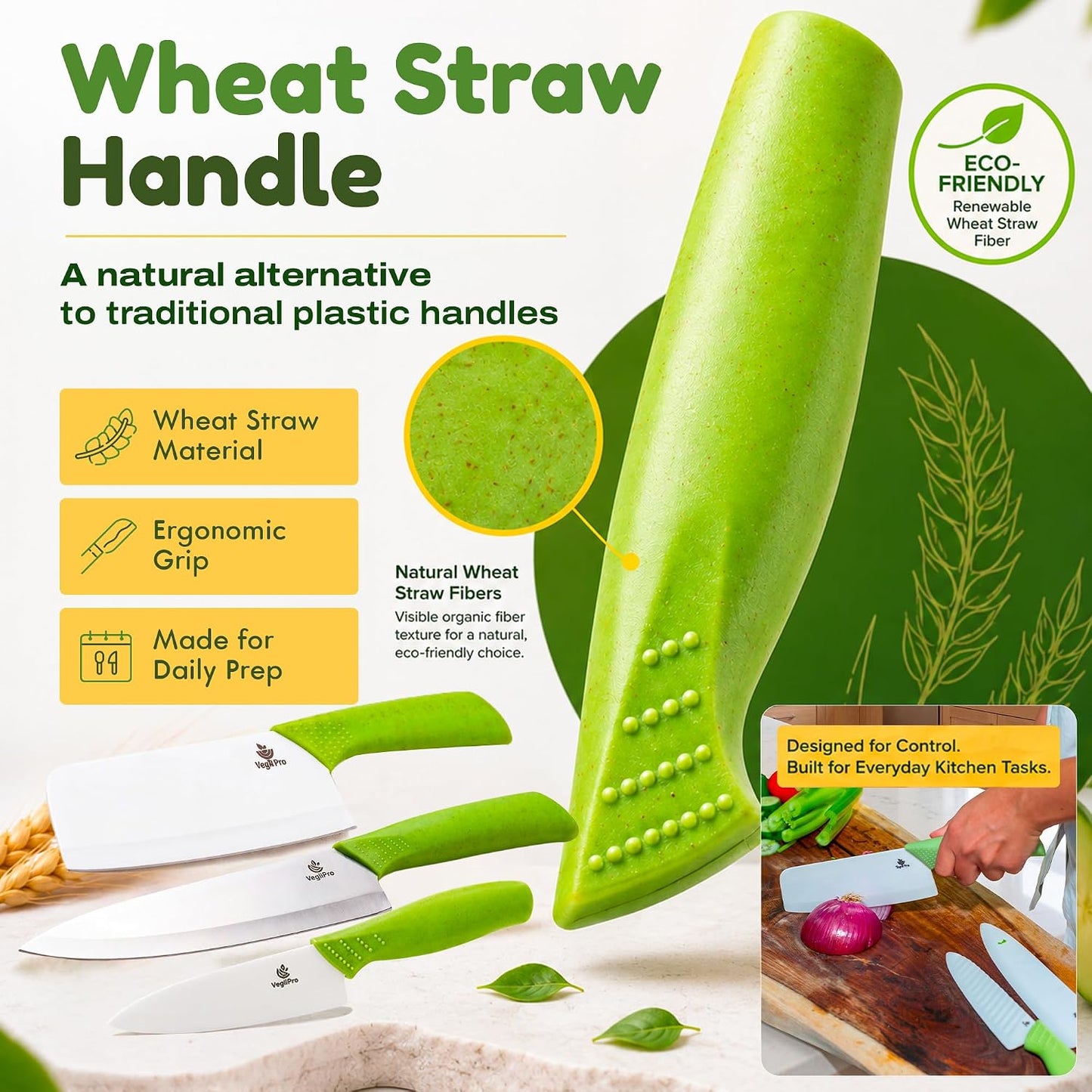 Ceramic Knife Set with Ergonomic Handle, Non-Reactive and Professional Chopping Knife Featuring Sharp, Rust-Proof Blades for Cutting Vegetables & Fruits, Durable Ceramic Kitchen Knives Set 6” & 4”