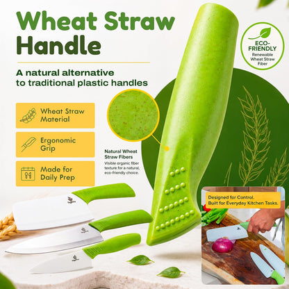 Ceramic Knife Set with Ergonomic Handle, Non-Reactive and Professional Chopping Knife Featuring Sharp, Rust-Proof Blades for Cutting Vegetables & Fruits, Durable Ceramic Kitchen Knives Set 6” & 4”