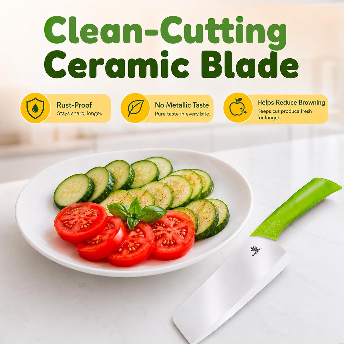 Ceramic Knife Set with Ergonomic Handle, Non-Reactive and Professional Chopping Knife Featuring Sharp, Rust-Proof Blades for Cutting Vegetables & Fruits, Durable Ceramic Kitchen Knives Set 6” & 4”