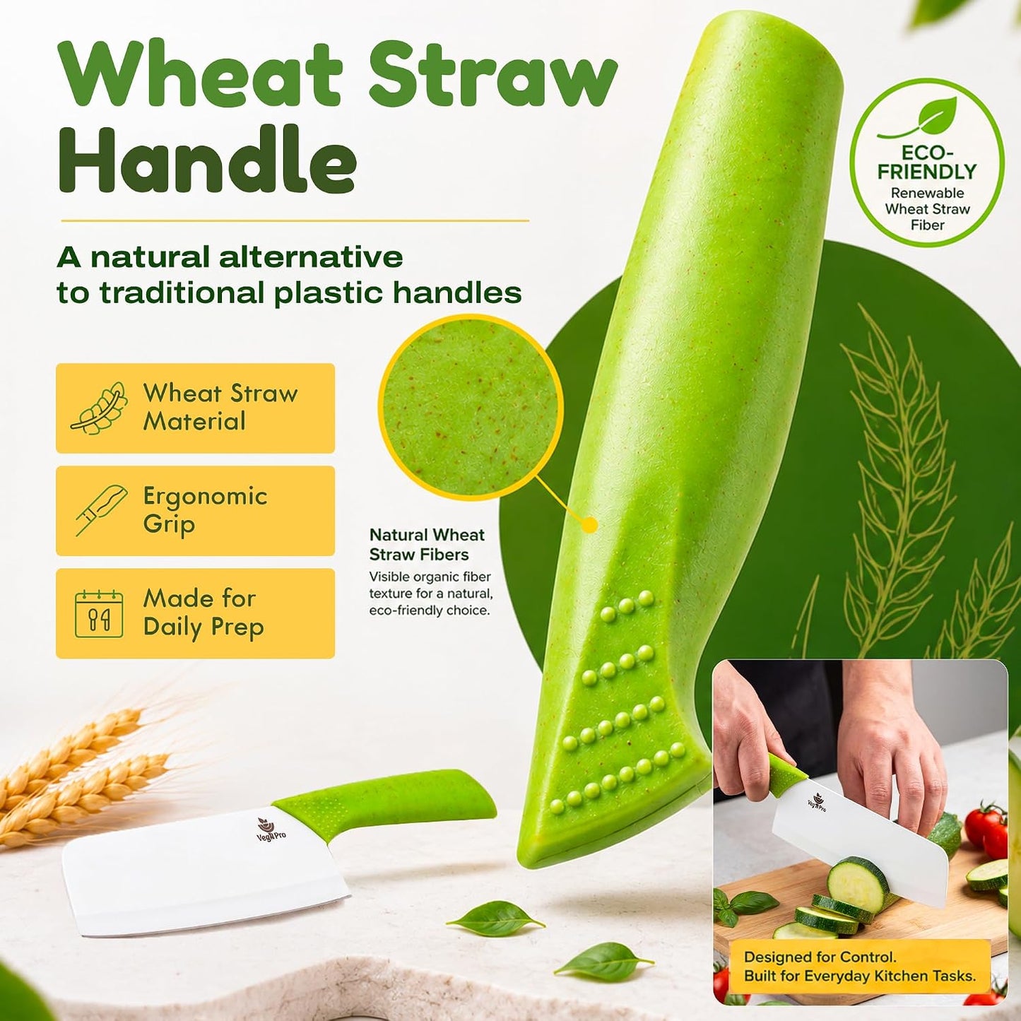 Ceramic Knife Set with Ergonomic Handle, Non-Reactive and Professional Chopping Knife Featuring Sharp, Rust-Proof Blades for Cutting Vegetables & Fruits, Durable Ceramic Kitchen Knives Set 6” & 4”