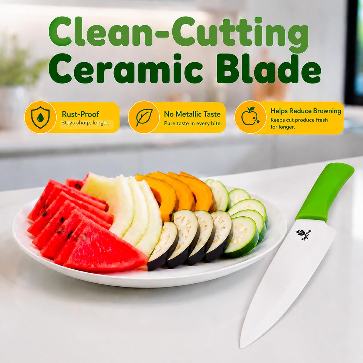 Ceramic Knife Set with Ergonomic Handle, Non-Reactive and Professional Chopping Knife Featuring Sharp, Rust-Proof Blades for Cutting Vegetables & Fruits, Durable Ceramic Kitchen Knives Set 6” & 4”