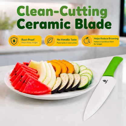 Ceramic Knife Set with Ergonomic Handle, Non-Reactive and Professional Chopping Knife Featuring Sharp, Rust-Proof Blades for Cutting Vegetables & Fruits, Durable Ceramic Kitchen Knives Set 6” & 4”
