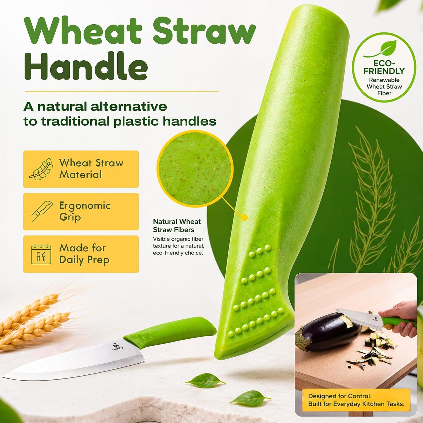 Ceramic Knife Set with Ergonomic Handle, Non-Reactive and Professional Chopping Knife Featuring Sharp, Rust-Proof Blades for Cutting Vegetables & Fruits, Durable Ceramic Kitchen Knives Set 6” & 4”