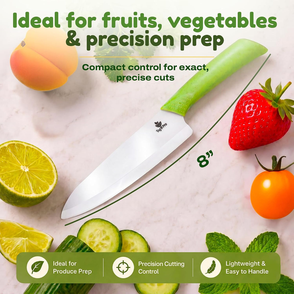 Ceramic Knife Set with Ergonomic Handle, Non-Reactive and Professional Chopping Knife Featuring Sharp, Rust-Proof Blades for Cutting Vegetables & Fruits, Durable Ceramic Kitchen Knives Set 6” & 4”