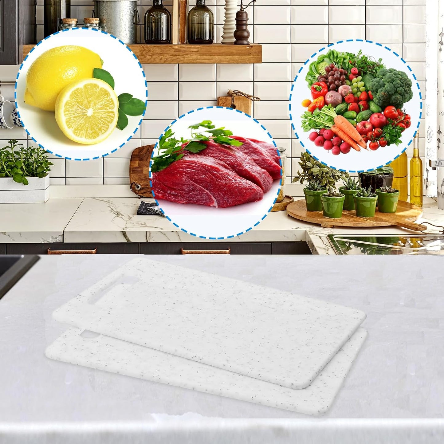 6 Pcs Small Cutting Board for Kitchen Mini Plastic Cutting Board Set Bar Dishwasher Safe Granite Color Food for Camping Food Fruits Prep Vegetables Easy Grip