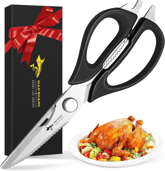 Kitchen Scissors All Purpose Kitchen Shears Come Apart,Stainless Steel Utility Scissors with Comfort Grip,Heavy Duty Poultry Shears for Food,Chicken,Meat,Fish,Dishwash Safe(BLACK)