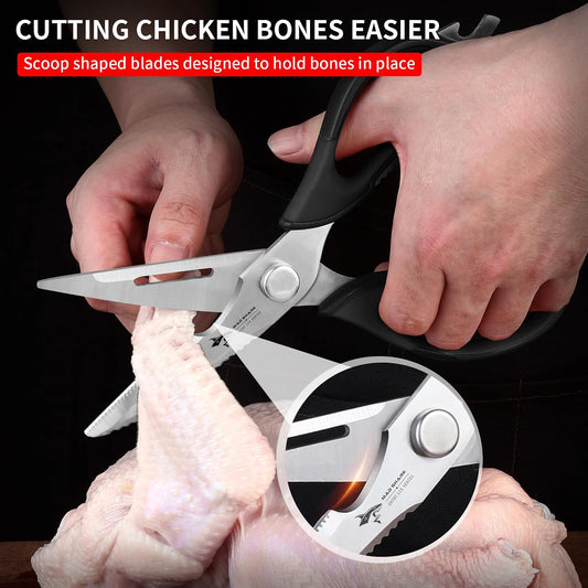 Kitchen Scissors All Purpose Kitchen Shears Come Apart,Stainless Steel Utility Scissors with Comfort Grip,Heavy Duty Poultry Shears for Food,Chicken,Meat,Fish,Dishwash Safe(BLACK)
