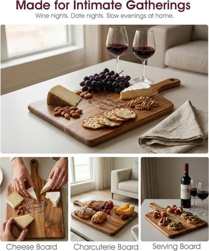 100% Acacia Wood Charcuterie Board Gift Set with 4 Cheese Knives | Natural Wood Grain, Smooth Polished Finish, Charcuterie & Cheese Board,Hosting & Everyday Serving,Premium Gift Box