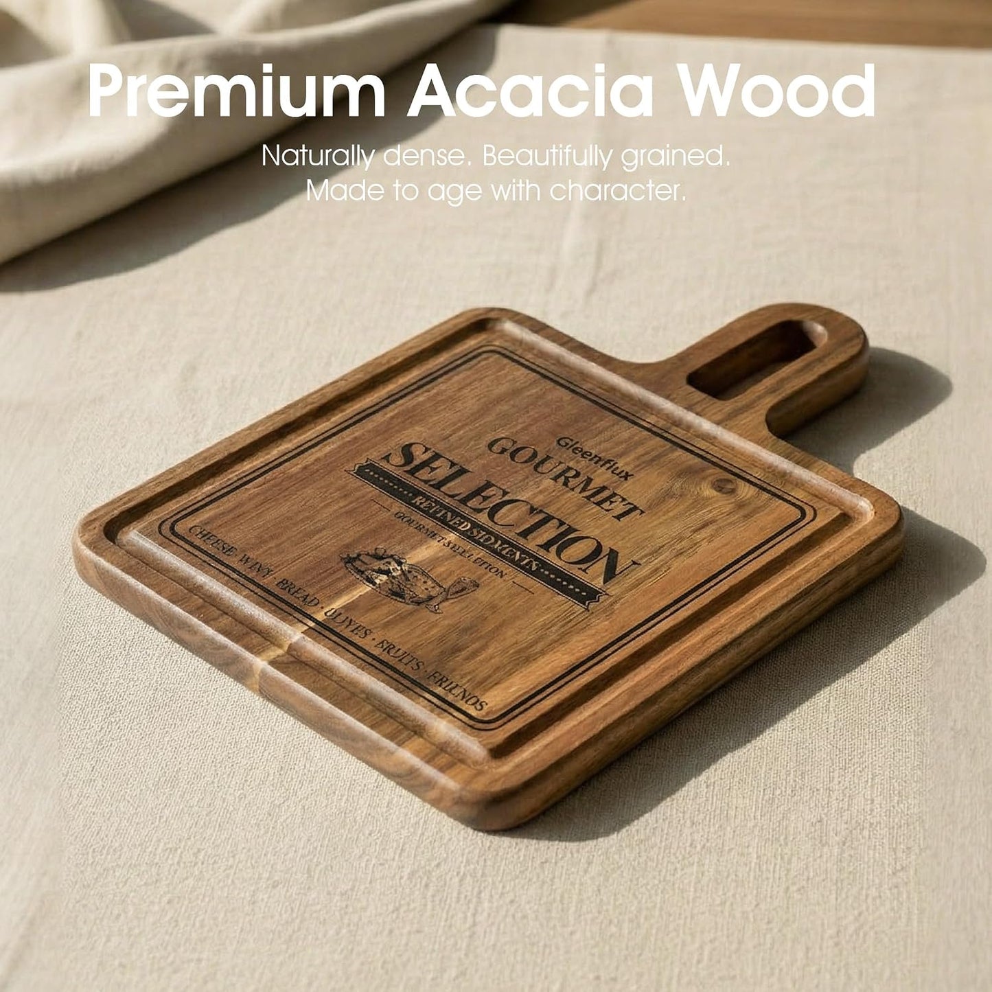 100% Acacia Wood Charcuterie Board Gift Set with 4 Cheese Knives | Natural Wood Grain, Smooth Polished Finish, Charcuterie & Cheese Board,Hosting & Everyday Serving,Premium Gift Box