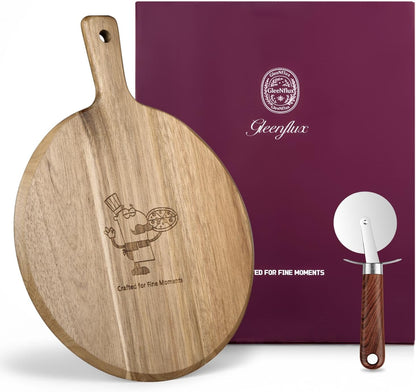 100% Acacia Wood Charcuterie Board Gift Set with 4 Cheese Knives | Natural Wood Grain, Smooth Polished Finish, Charcuterie & Cheese Board,Hosting & Everyday Serving,Premium Gift Box