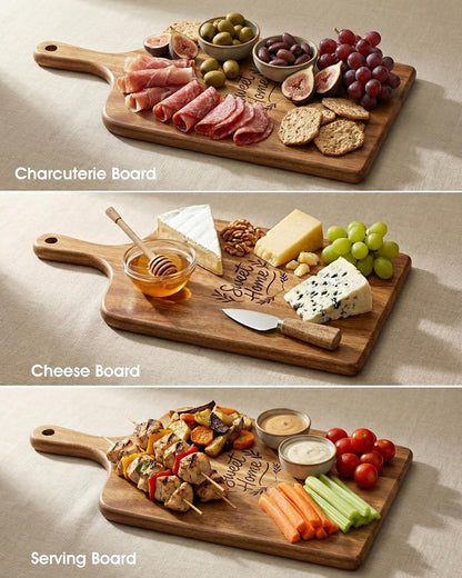 100% Acacia Wood Charcuterie Board Gift Set with 4 Cheese Knives | Natural Wood Grain, Smooth Polished Finish, Charcuterie & Cheese Board,Hosting & Everyday Serving,Premium Gift Box