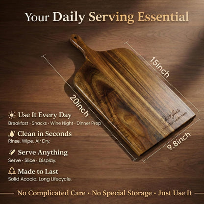 100% Acacia Wood Charcuterie Board Gift Set with 4 Cheese Knives | Natural Wood Grain, Smooth Polished Finish, Charcuterie & Cheese Board,Hosting & Everyday Serving,Premium Gift Box