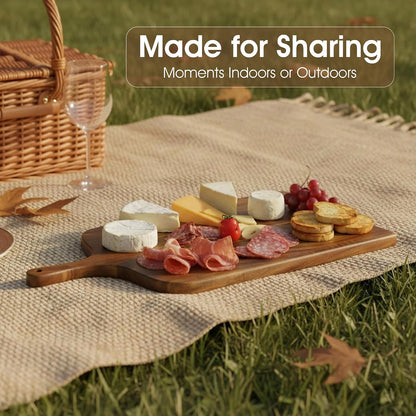 100% Acacia Wood Charcuterie Board Gift Set with 4 Cheese Knives | Natural Wood Grain, Smooth Polished Finish, Charcuterie & Cheese Board,Hosting & Everyday Serving,Premium Gift Box