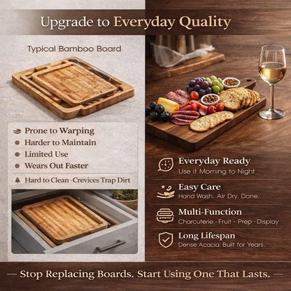 100% Acacia Wood Charcuterie Board Gift Set with 4 Cheese Knives | Natural Wood Grain, Smooth Polished Finish, Charcuterie & Cheese Board,Hosting & Everyday Serving,Premium Gift Box