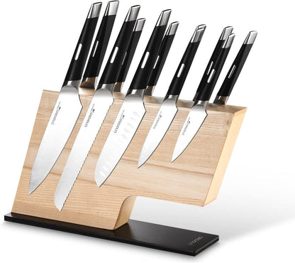 Magnetic Knife Block Knife Holder Knife Stand, Super Strong Magnet Double Sided Kitchen Knives Storage Fitted, American Ash Wood, Black Oxide Stainless Steel Base