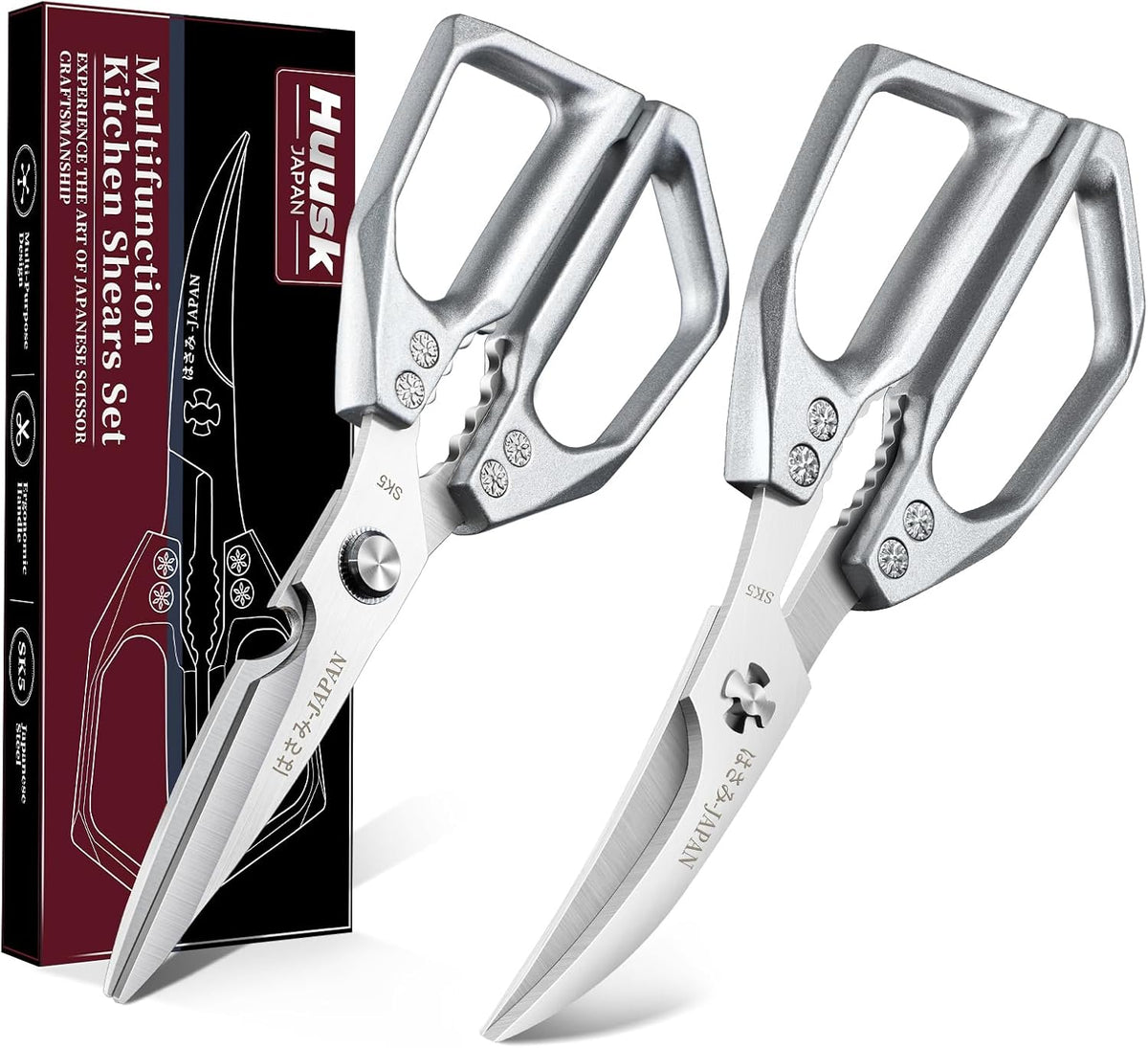 Huusk Kitchen Shears Set, Japanese Steel Kitchen Scissors for Food