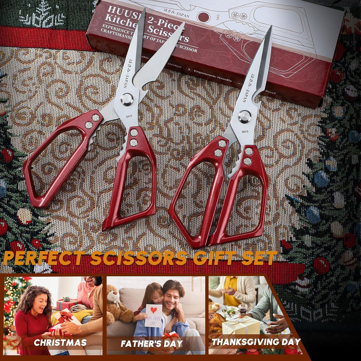 Huusk Kitchen Shears Set, Japanese Steel Kitchen Scissors for Food