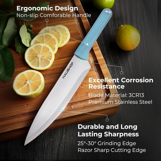 Kitchen Knife Set, 5 PCS Colorful Kitchen Knives with Sheaths | Non-Stick Coated Stainless Steel Blades for Slicing, Dicing&Cutting, Gifts Knife Set with Ergonomic Handle