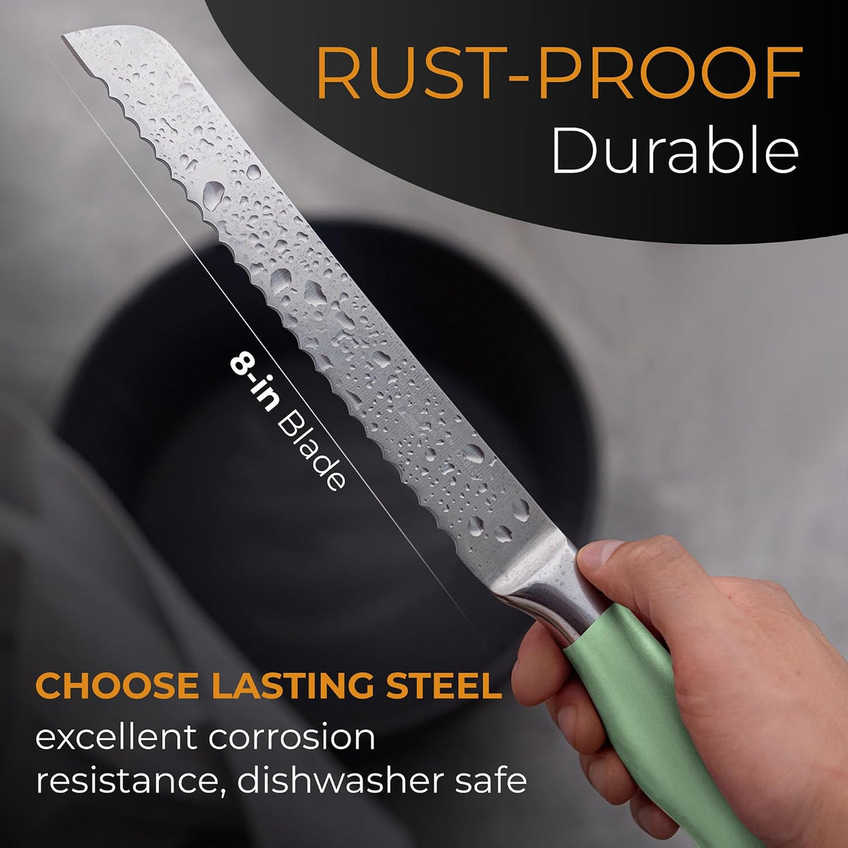 Serrated Bread Knife with Upgraded Stainless Steel Razor Sharp Wavy Edge - Bread Cutter Ideal for Slicing Homemade Bagels, Cake (8-Inch Blade with 5-Inch Handle)