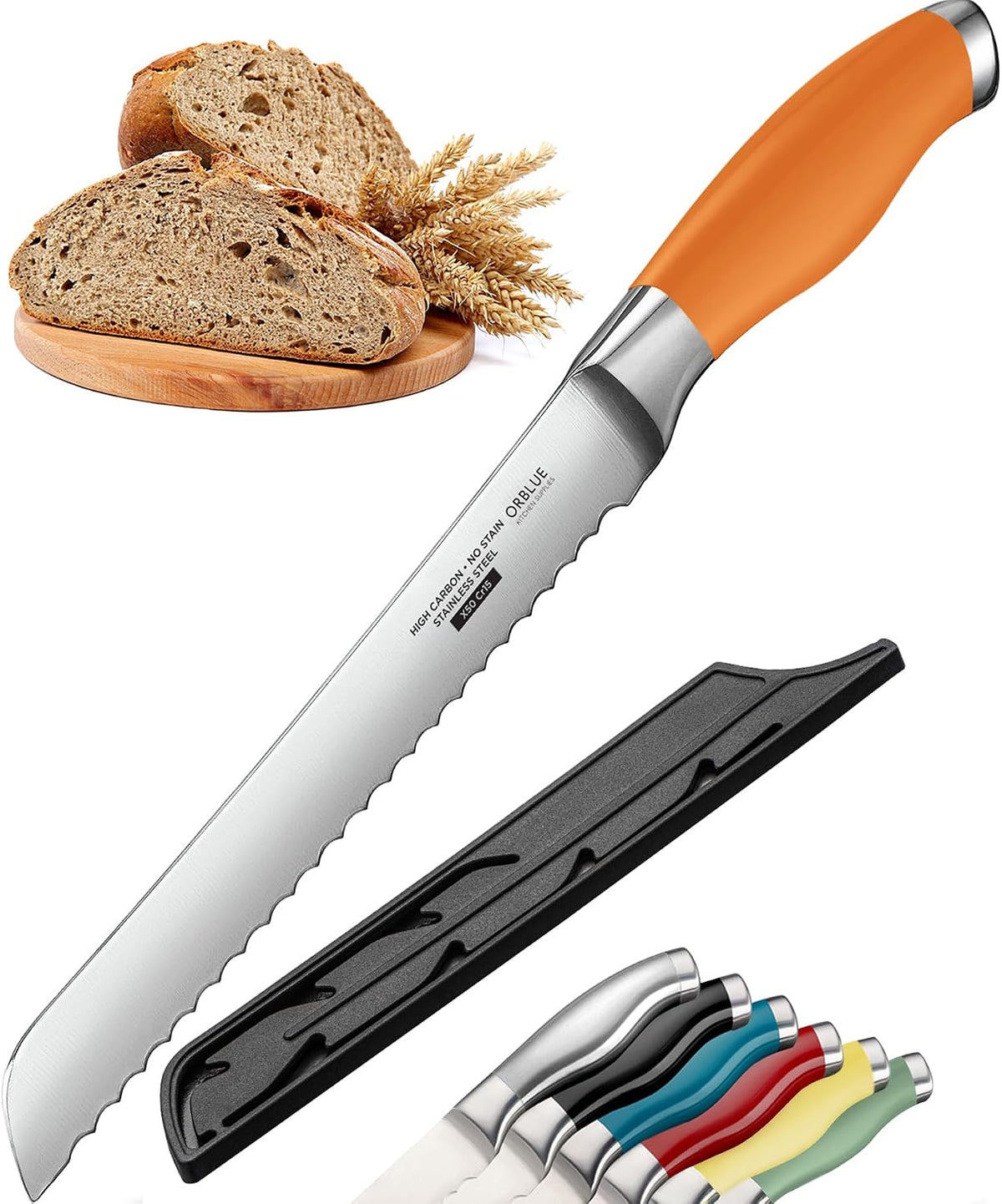 Serrated Bread Knife with Upgraded Stainless Steel Razor Sharp Wavy Edge - Bread Cutter Ideal for Slicing Homemade Bagels, Cake (8-Inch Blade with 5-Inch Handle)