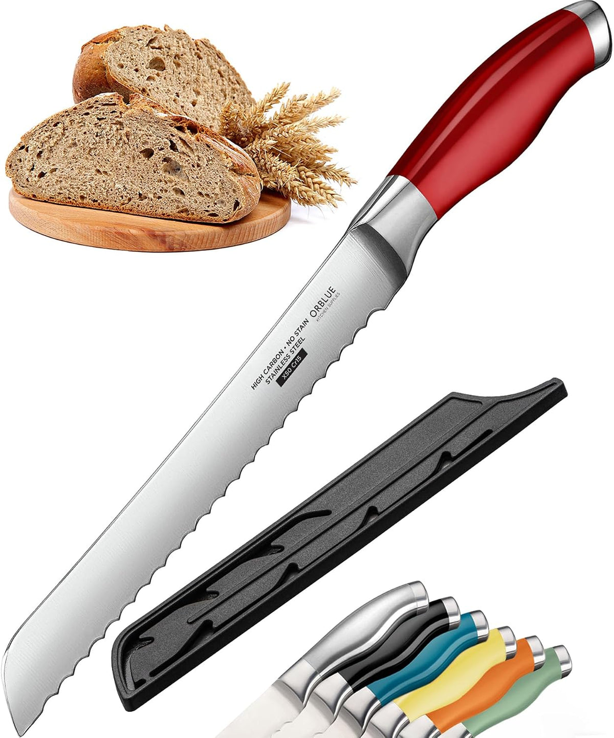 Serrated Bread Knife with Upgraded Stainless Steel Razor Sharp Wavy Edge - Bread Cutter Ideal for Slicing Homemade Bagels, Cake (8-Inch Blade with 5-Inch Handle)