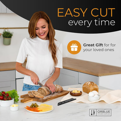 Serrated Bread Knife with Upgraded Stainless Steel Razor Sharp Wavy Edge - Bread Cutter Ideal for Slicing Homemade Bagels, Cake (8-Inch Blade with 5-Inch Handle)
