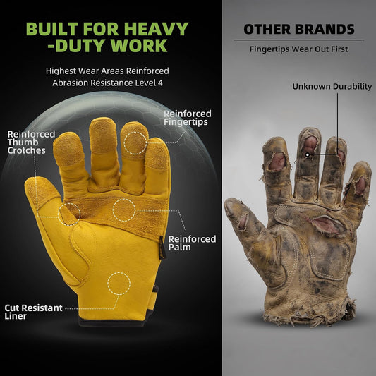 Pro Max ANSI A9 Cut Resistant Leather Work Gloves, PM3401, L