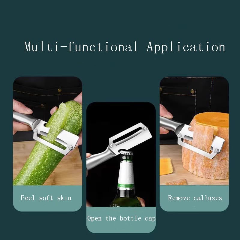 Multi Functional Premium Vegetable Peeler with Wooden Handle and Bottle Opener Stainless Steel Blade Kitchen Tool for Fruit Potato Pumpkin Papaya
