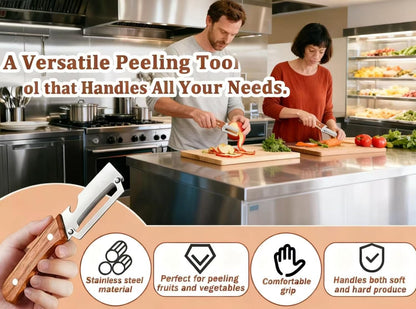 Multi Functional Premium Vegetable Peeler with Wooden Handle and Bottle Opener Stainless Steel Blade Kitchen Tool for Fruit Potato Pumpkin Papaya