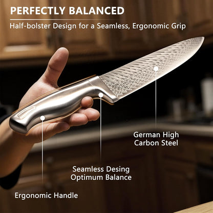 Knife Set, 15-Piece Kitchen Knife Set with Block, Built-in Knife Sharpener, German Stainless Steel Knife Block Set, Dishwasher Safe Kitchen Utensils Set