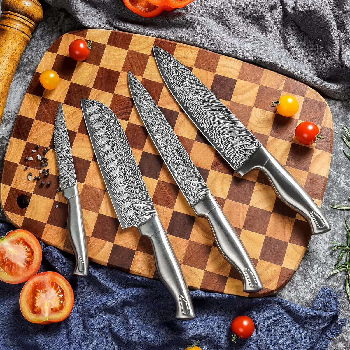 Knife Set, 15-Piece Kitchen Knife Set with Block, Built-in Knife Sharpener, German Stainless Steel Knife Block Set, Dishwasher Safe Kitchen Utensils Set