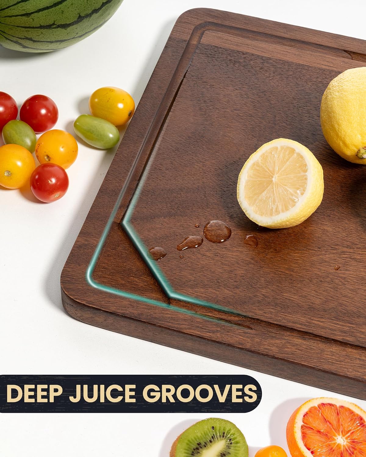 Walnut Wood Cutting Board with Juice Groove for Kitchen Countertop, Tick American Black-Walnut Wooden Chopping Board Charcuterie Board Butcher Block for Meat Vegetables, 16x10 inch
