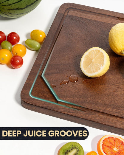 Walnut Wood Cutting Board with Juice Groove for Kitchen Countertop, Tick American Black-Walnut Wooden Chopping Board Charcuterie Board Butcher Block for Meat Vegetables, 16x10 inch