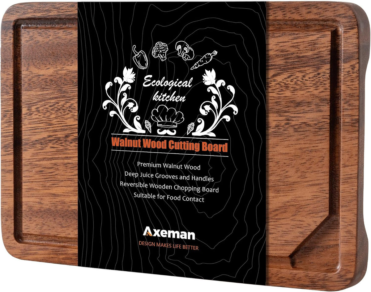 Walnut Wood Cutting Board with Juice Groove for Kitchen Countertop, Tick American Black-Walnut Wooden Chopping Board Charcuterie Board Butcher Block for Meat Vegetables, 16x10 inch