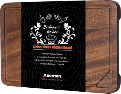 Walnut Wood Cutting Board with Juice Groove for Kitchen Countertop, Tick American Black-Walnut Wooden Chopping Board Charcuterie Board Butcher Block for Meat Vegetables, 16x10 inch