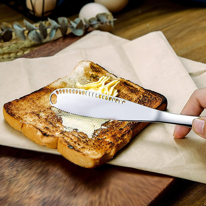 2-Pack Stainless Steel Butter Knives with Holes – 3-in-1 Spreader | For Cold Butter, Cheese & Jam – Dishwasher Safe, Rust-Resistant, Soft Ergonomic Handle – Perfect for Kitchen & Table