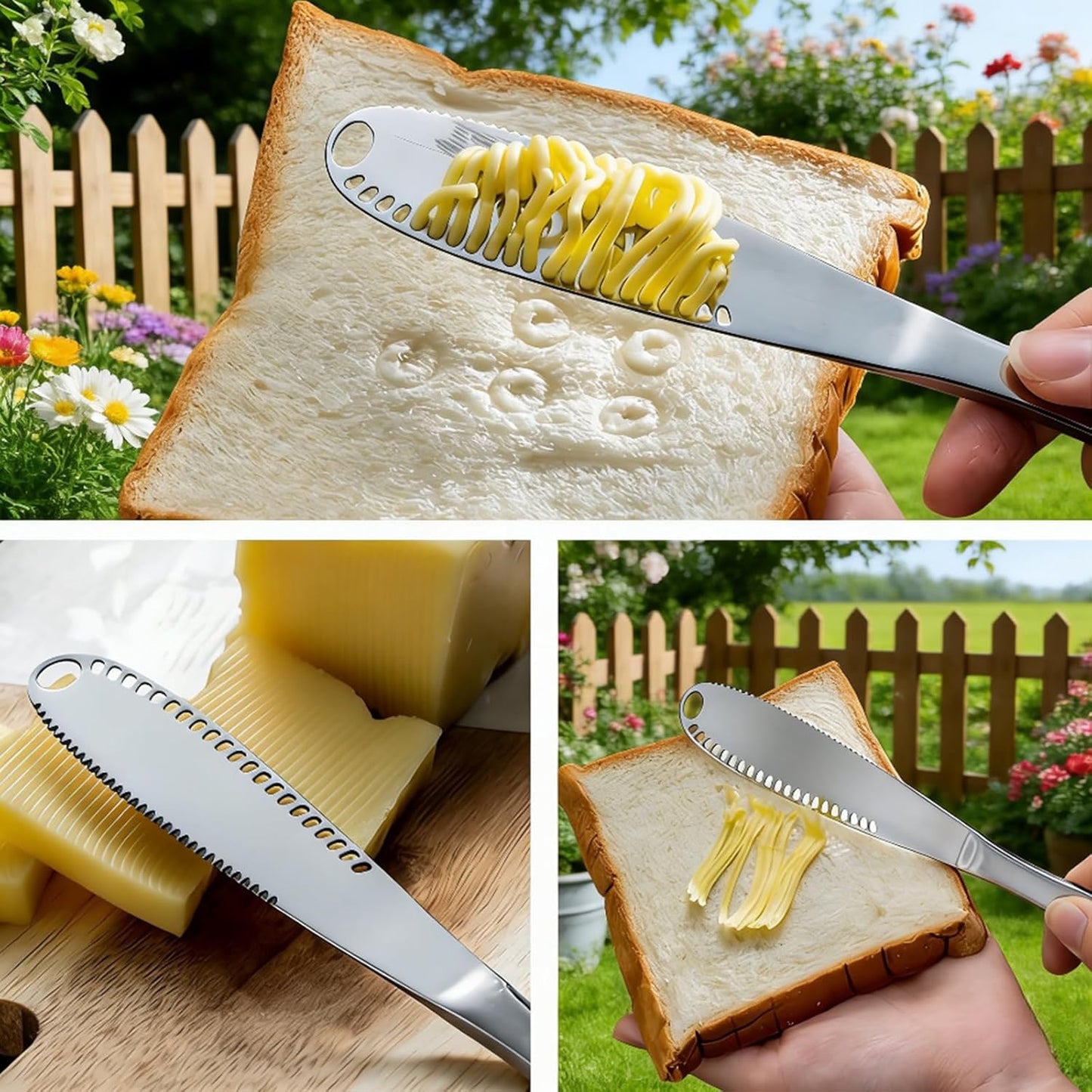 2-Pack Stainless Steel Butter Knives with Holes – 3-in-1 Spreader | For Cold Butter, Cheese & Jam – Dishwasher Safe, Rust-Resistant, Soft Ergonomic Handle – Perfect for Kitchen & Table