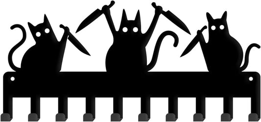Cats Key Holder with 10-Hooks Key Hooks Cat Hooks Decor Key Rack Funny Wall Mounted Key Hanger Wall Decorative Key Organiser for Dog Leash Entryway Home Kitchen Cat Lover