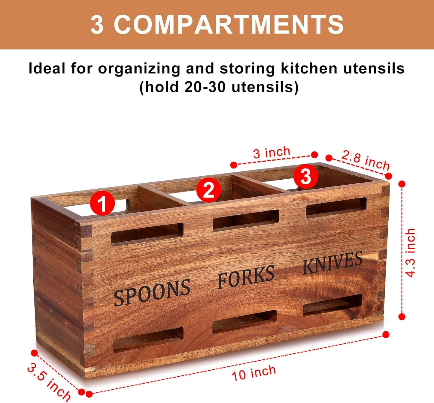 Acacia Wood Silverware Caddy Wooden Flatware Cutlery Holder Silverware Organizer Storage Small Utensil Holder for Kitchen Counter Spoon and Fork Holder Flatware Utensil Caddy for Party