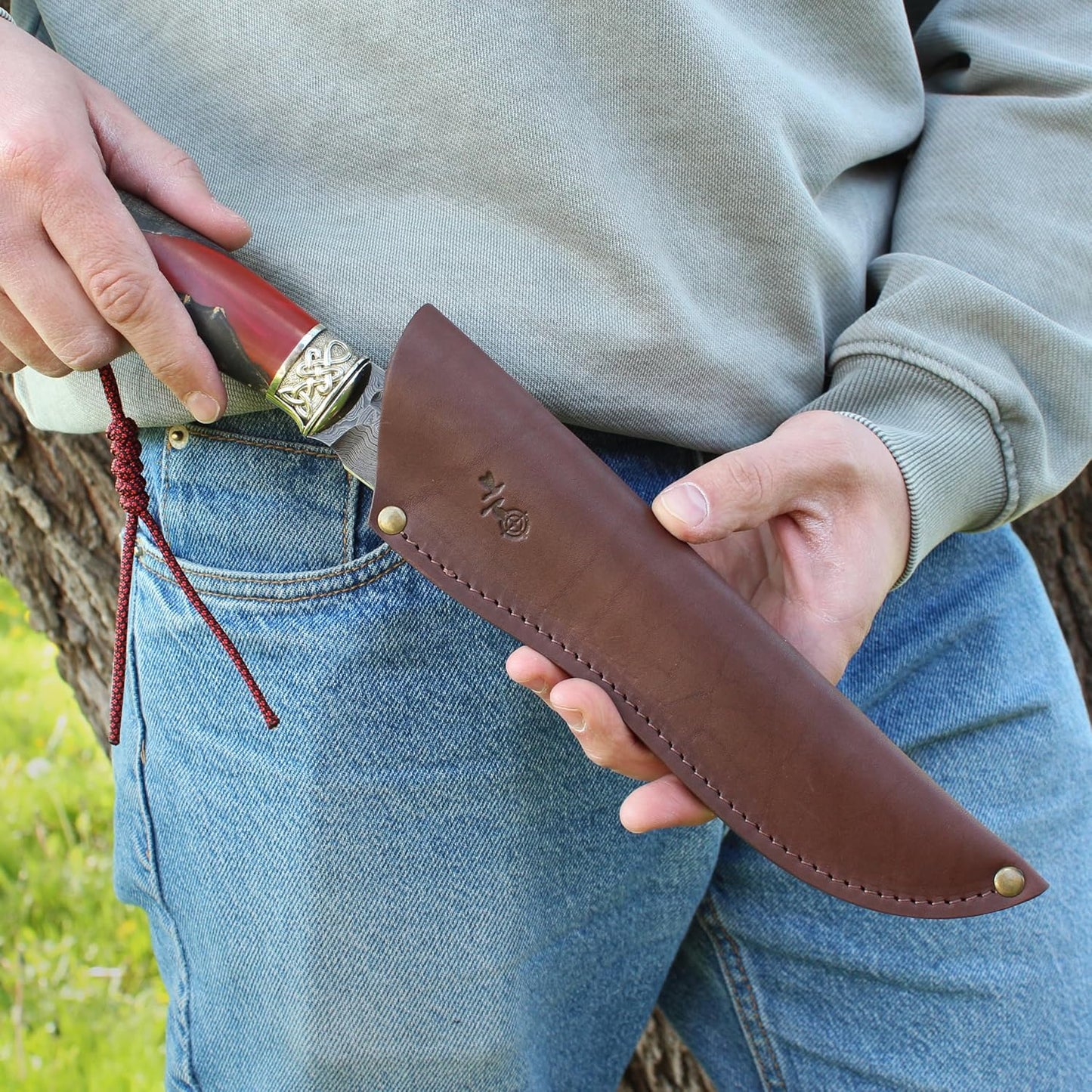 Genuine Leather Belt Knife Sheath for Fixed Blade Knives with 6.5" 7" 8" Inch Blade, Brown Leather Knife Holster Sleeve for Belt, Hunting Camping Bushcraft Knives Sheath V792