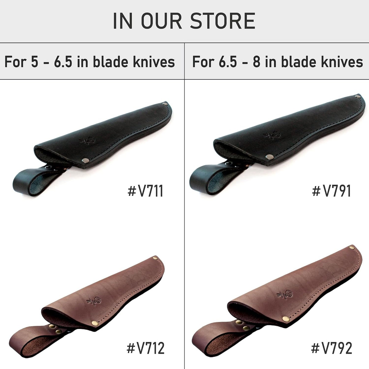 Genuine Leather Belt Knife Sheath for Fixed Blade Knives with 6.5" 7" 8" Inch Blade, Brown Leather Knife Holster Sleeve for Belt, Hunting Camping Bushcraft Knives Sheath V792